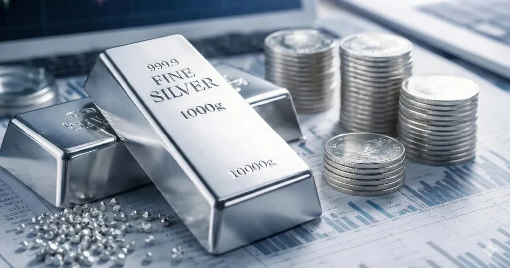 銀価格プレミアムを象徴する銀現物（インゴット）のイメージ