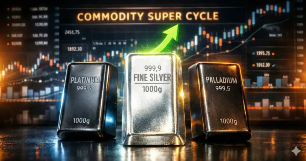 銀価格の急騰に続き、上昇ポテンシャルが高まったプラチナ投資とパラジウム現物のイメージ